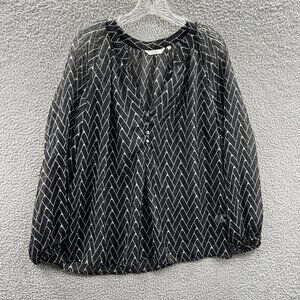 Zoa New York Womens Top Medium Black Luna Anthropologie Sheer Button Front Shirt
